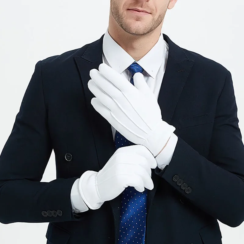Men White Formal Gloves Guard Santa Man's Butler Inspection Non-Slip Short Full Finger Winter Warm Driving Gloves
