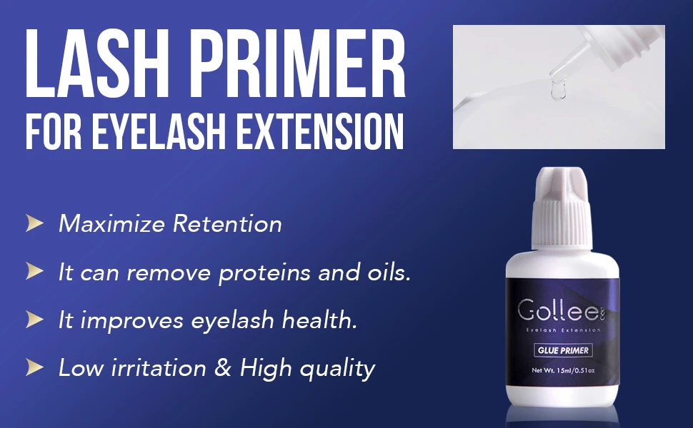 Gollee Quickly Dry Eyelash Extension Glue Lash Primer Super Bonder 0.5 Sec Fast Drying 6-8 Week Black Adhesive Professional Use