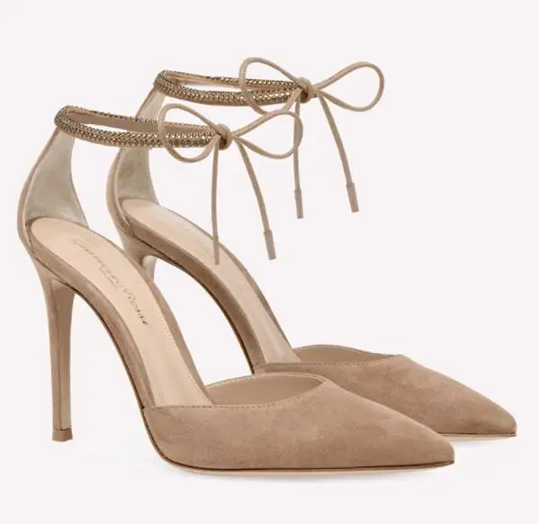  M 2024  Classy Bowknot Pointed Toe Women's Shoes High Heel Elegant Sandals Shallow Mouth Shoes Bag Set Women 6