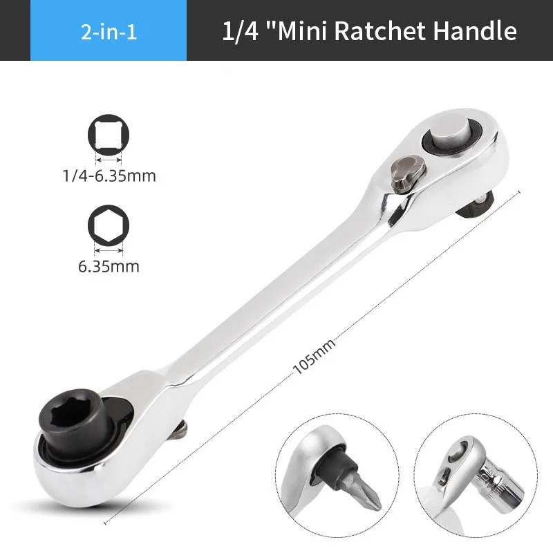 Description Picture 6 of itemMini 1/4 inch Double Ended Quick Socket Ratchet Wrench Rod Screwdriver Bit Tool Contain 1 x Ratchet Handle Wrench
