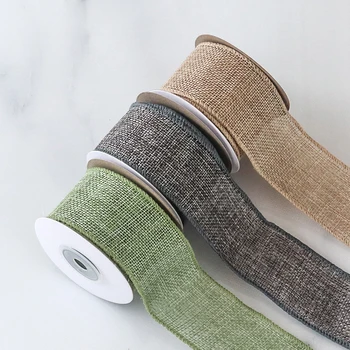 Nastro da 50 iarde per bouquet, confezioni regalo, fai da te, decorazioni per feste, bordo fisso in filo di ferro, nastri effetto lino, nastro da 4 cm.