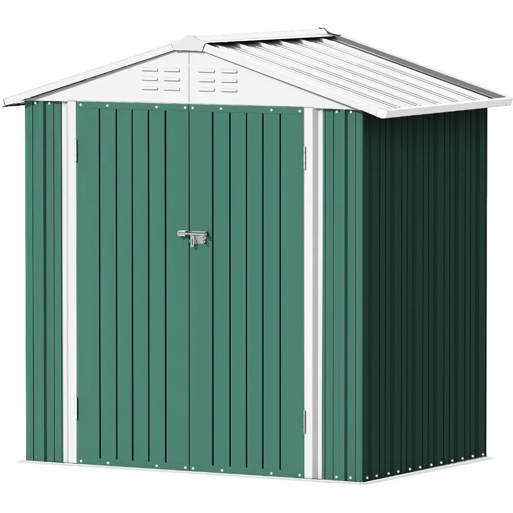 

Outdoor Storage Shed with Double Lockable Door, Tall 6FT X 4FT, Steel Anti-Corrosion Storage House, Outdoor Storage Room