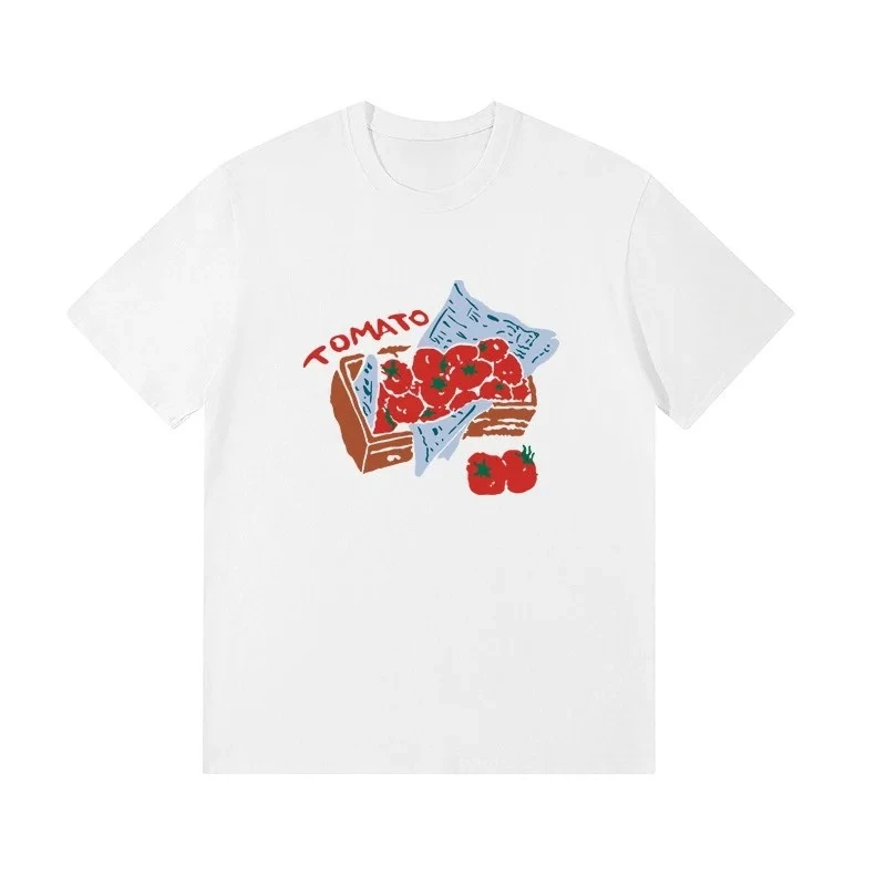 Vintage Tomato Style Sun and Handprint Women's T-Shirt Casual Loose Short Sleeve Top Aesthetic Zodiac Cute Fashion T-Shirt Y2K 4