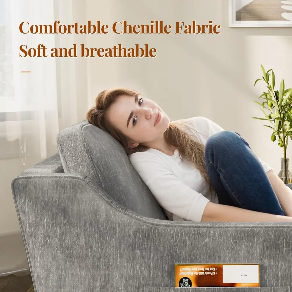 360° Swivel Accent Chair, Large Comfy Reading Armchair for Living Room Bedroom, Grey Upholstered Sofa