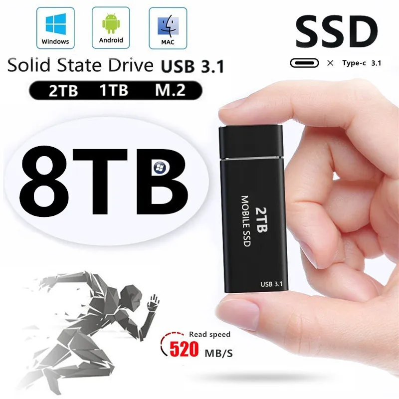Usb 3.1 8tb Ssd External Moblie Hard Drive Portable High Speed Hard Disk For Desktop Mobile Laptop Computer Storage Memory Stick - Cables - AliExpress