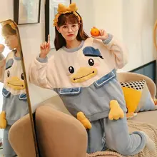 

Long-sleeved Stitching Printing Trend Pajamas Plus Velvet Thick Thick Warm Autumn and Winter New Cartoon Cute Pajamas