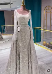 Luxury Beading Lace Muslim Evening Dresses Mermaid Long Sleeves Formal Dress Dubai Arabic Robe De Soiree 2024