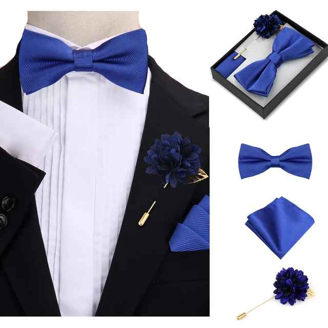 Bowtie Man Flower Brooch Set With Box Pocket Square Butterfly Lapel Pin Bow Tie Set For Men Wedding Suit Accessories Gift Cravat 2