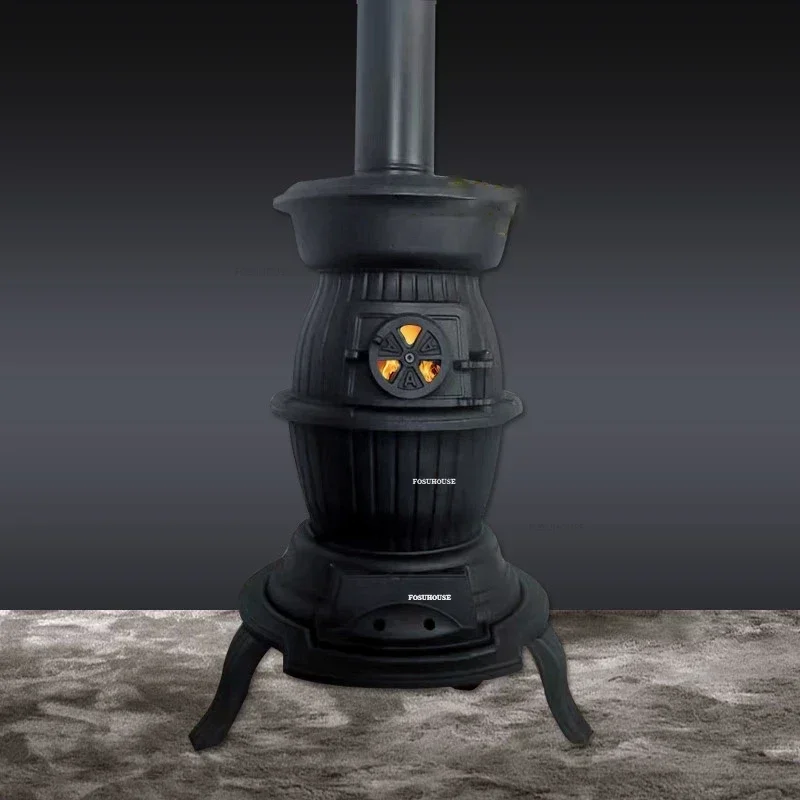 บ้านจริง Fire เตาผิงห้องนั่งเล่นเตาไม้ฝังเหล็กเครื่องทําความร้อนยุโรป Villa ตกแต่งเตาผิง Chimney อุปกรณ์เสริม ZZ 1