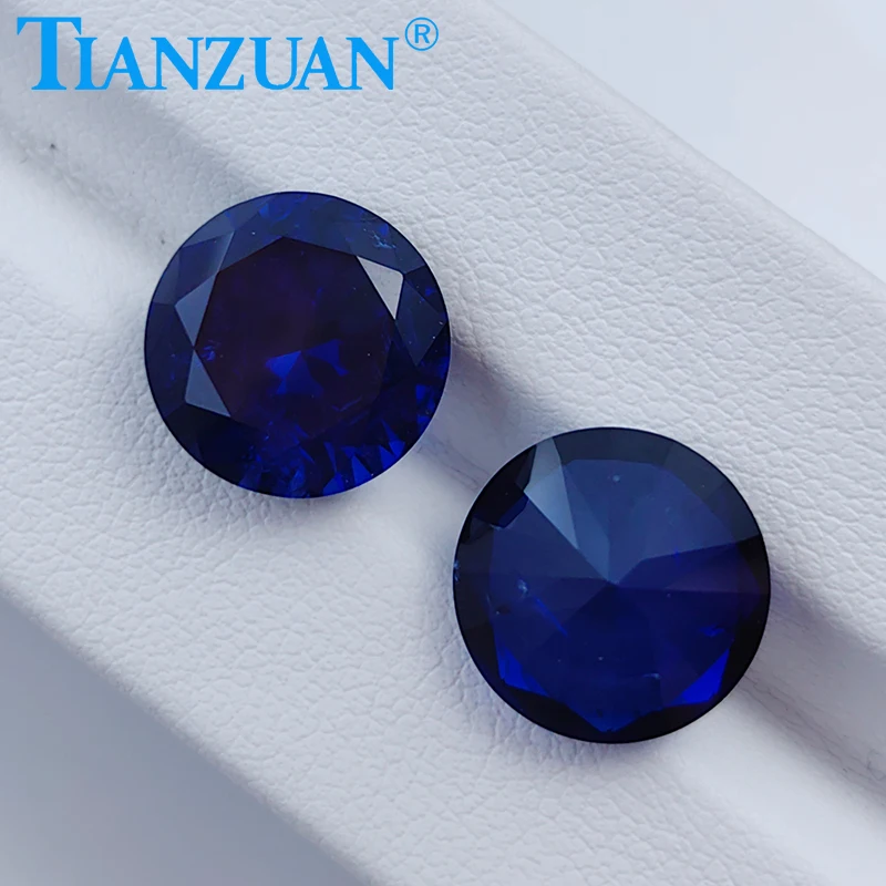 Lab Grown Sapphire Round Shape Royal Blue Sapphire Diamond Cut Synthetic Gemstone with inculsions loose stone