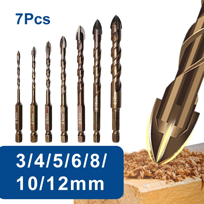 

3-12mm Drill Bit Cemented Carbide Drill Bits Cross Hex Tile Bits Wood Metal Stone Hole Opener Multifunction Bit Tools