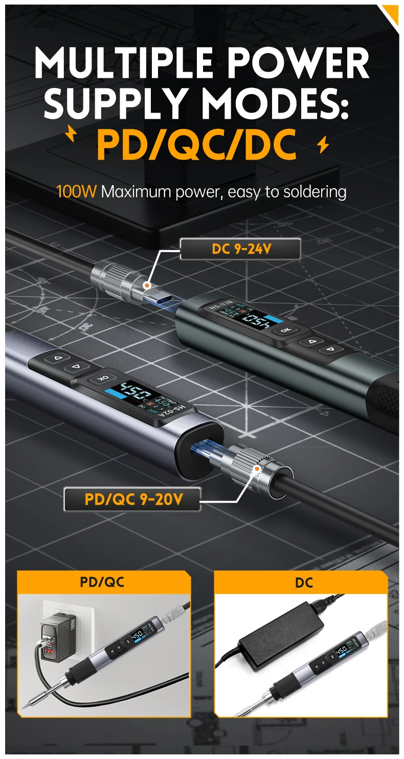 HS-02A HS-02B Intelligent Electric Soldering Iron 24V 100-450 ℃ Welding Material