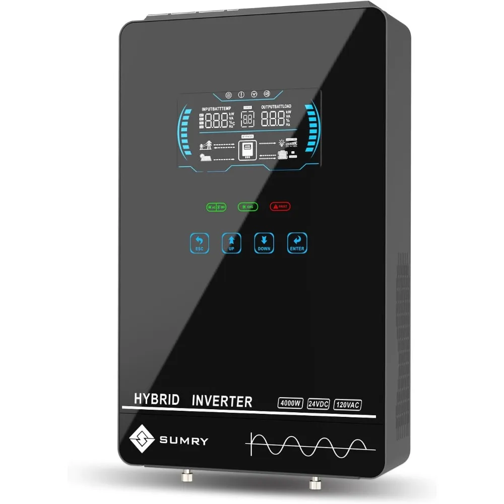 Solar Inverter 4000W 24V DC to 120V AC Pure Sine Wave with LCD Display 1