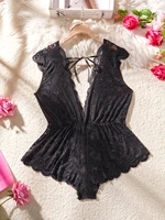 Women Black Pleated Slip Dress Deep V Backless Mesh Babydoll Lingerie Spaghetti Strap Ruffle Hem Bodycon Nightgown Sleepwear - Image 3