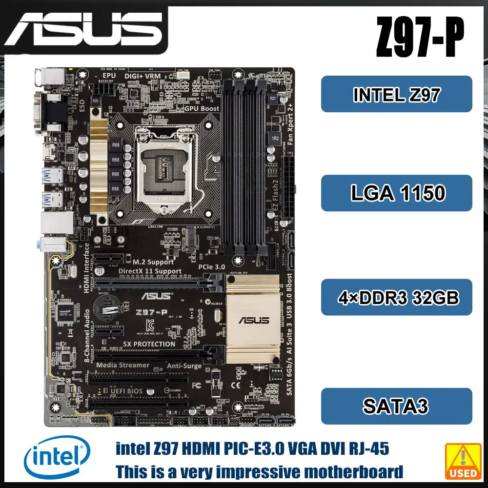 Lga 1150 Motherboard Asus Z97p Intel Z97 Motherboard 4×ddr3 Pcie 3.0 Sata Iii Usb3.0 Vga Hdmi