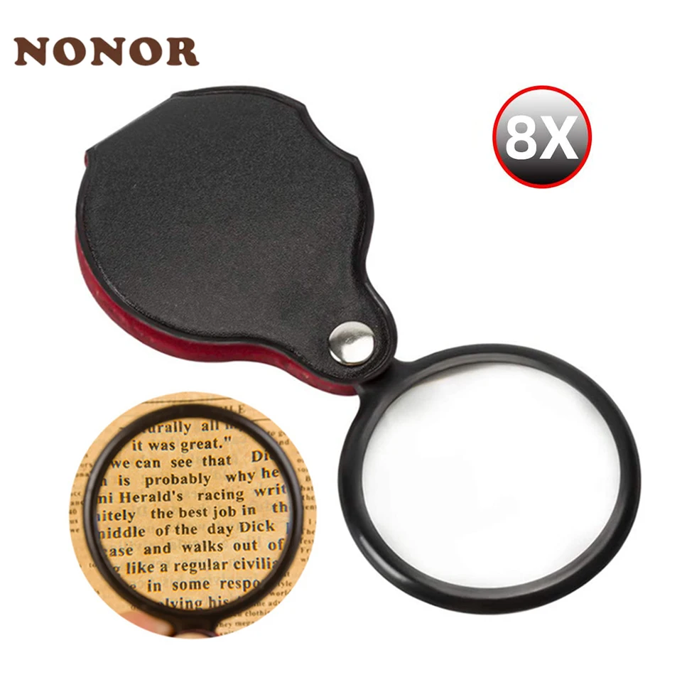 NONOR-미니 돋보기 8X 접이식 포켓 돋보기, 휴대용 50mm 핸드헬드 돋보기, 보석 독서 돋보기 