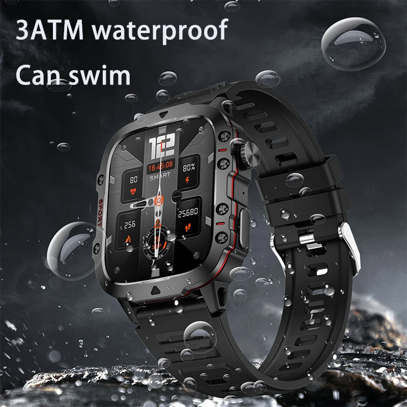 For Xiaomi Rugged Military Smart Watch Men Sports Ftiness GPS Watches IP68 Waterproof 1.96'' AI Voice Bluetooth Call Smartwatch 2