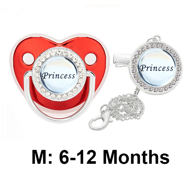 Bling Baby Pacifier Clips Rhinestone Newborn BPA Free Silicone Baby Soother with Chain Baby Shower Gifts Prince Princess