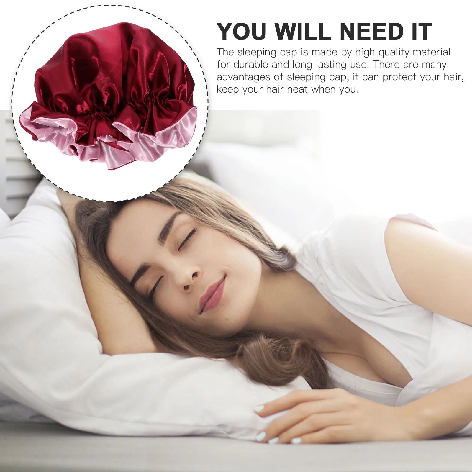 여성용 이중 레이어 새틴 보닛, 조절 가능한 탄성 나이트 수면 모자, 탈모 방지, 부드러운 모발 관리, 실키