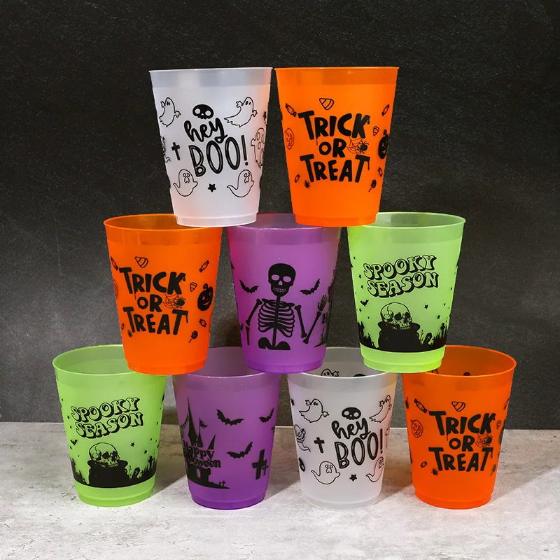 24pcs Halloween Plastic Cups Skull Trick or Treat Juice Cocktail Drinking Cups 2025 Halloween Theme Party Decoration Supplies