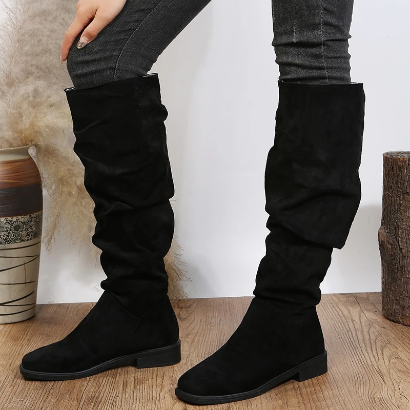 New Fashion Women Pleated Low Heel Knee High Boots Women Thin Toe Knight Boots Quality Long Boots 2022| | AliExpress