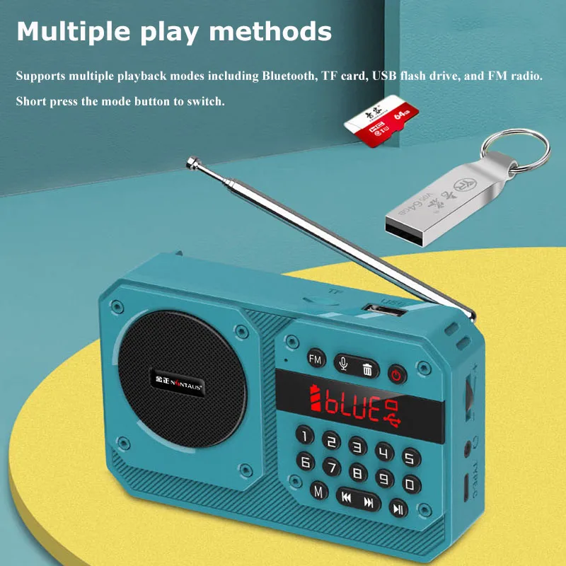 Mini Portable FM Radio High Sensitivity Radios Receiver Wireless Hifi  Bluetooth Speaker with Mic Support Recording TF USB Play