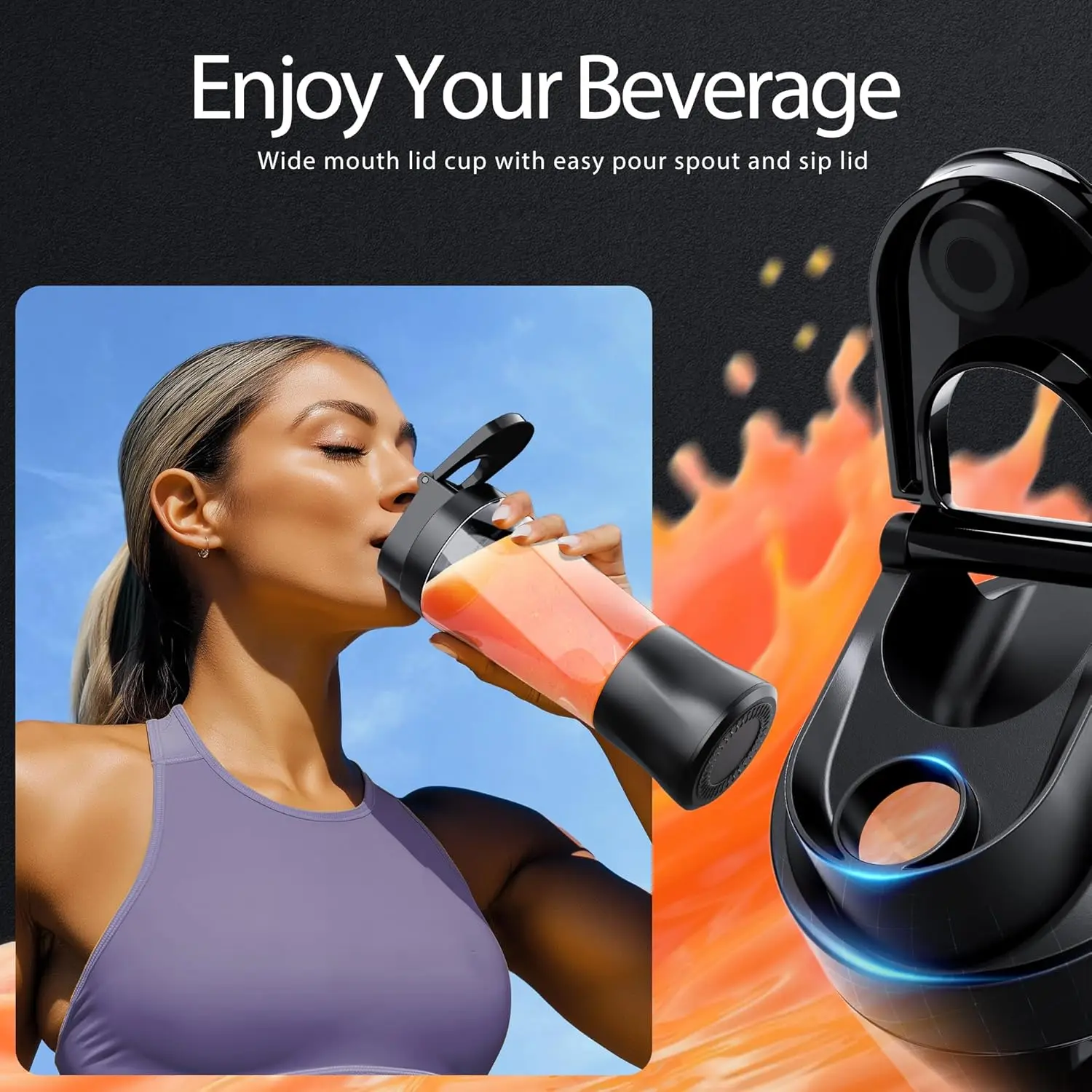 Portable Blender Cordless Self-Cleaning Mini Blender with Lid Silent Mini Travel Blender with Stainless Steel Blades USB Charge 5