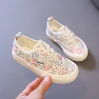 Girls' floral canvas shoes 2024 spring new baby soft soles non-slip shoes children's low-top casual shoes for kids 3