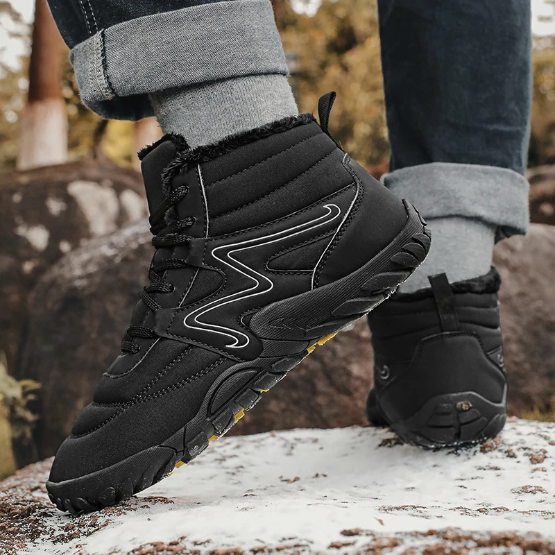 New Winter Boots For Men Snow BareFoot Outdoor Non-slip Warm Fur Casual Sneakers Plus Size Lightweight Ankle Boots Hiking Shoes