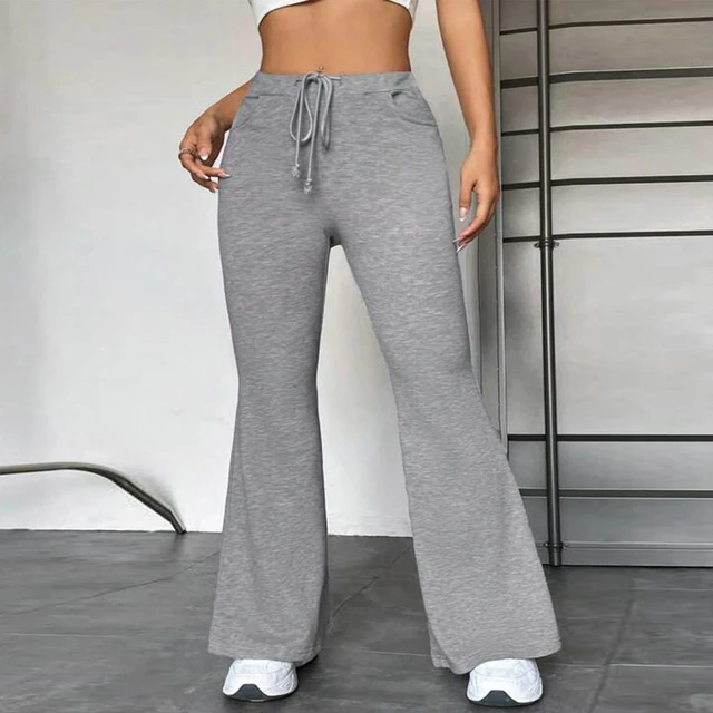 Ladies Pants Drawstring Elastic Waist Sweatpants Solid Color Pockets Full  Length Women Pants Stretchy Fitness Yoga
