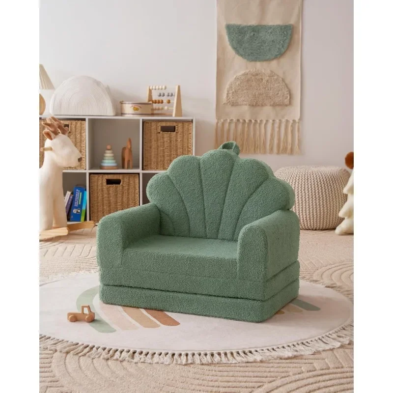 Kids Couch, 2-in-1 Soft Toddler Couch Fold Out, Toddler Chair Comfy, Convertible Sofa To Lounger with Cute Designs, 4