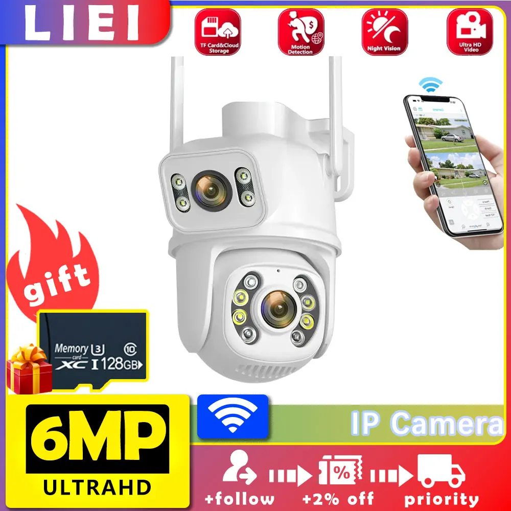 

LIEI 6MP Wifi IP Two Way Audio Outdoor Wired Security Camera Surveillance Camera Night Color 360 Smart Camera AI Human Tracking