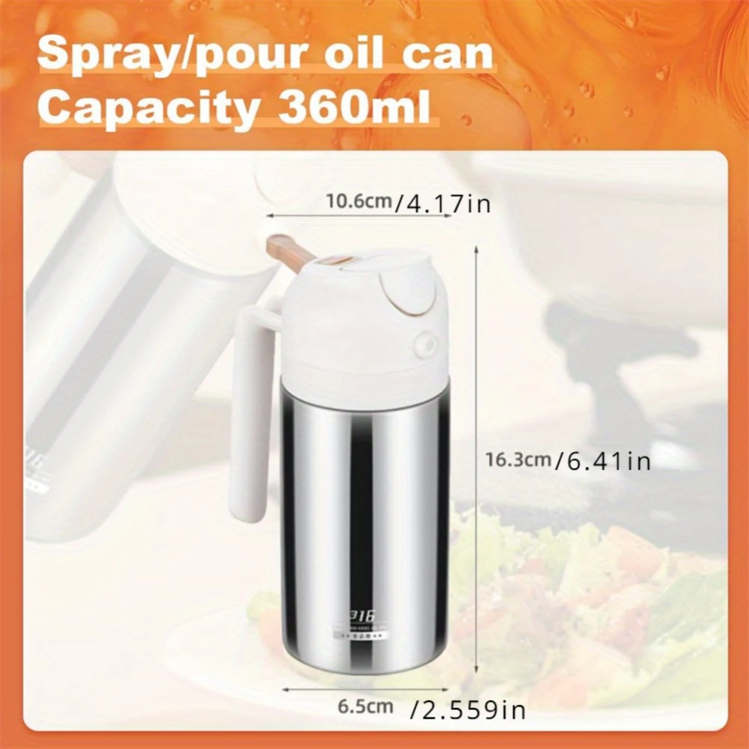 Food-grade Stainless Steel Oil Spray Bottle Can 2-in-1 Oil Sprayer & Dispenser-1Pc