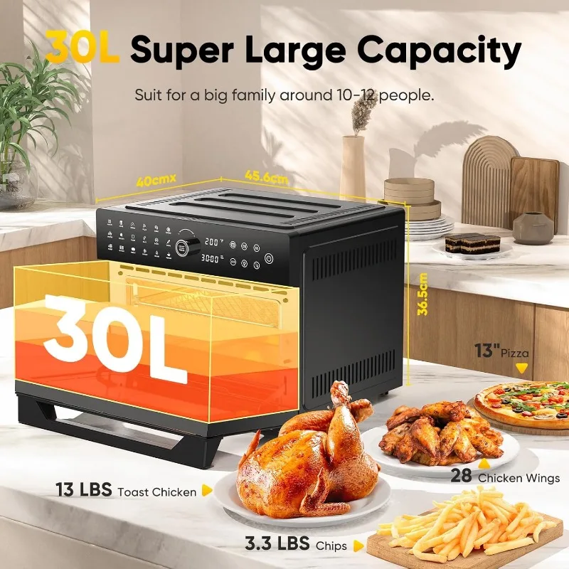 32QT extra large air fryer,toaster air fryer combo,360&deg; hot circulation healthier food,1800w preset dual cooking function