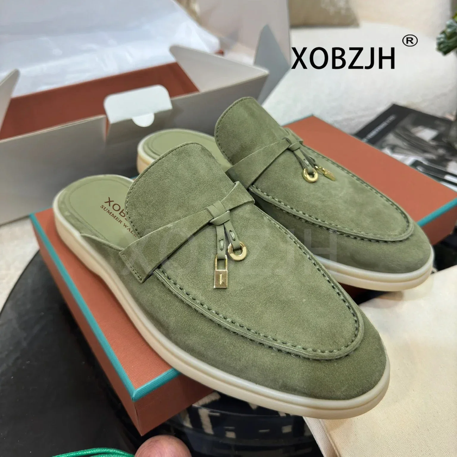 Slippers High Quality Comfortable Loafers Summer Walk Shoes for Women Classic Leather and Fabric Feel Sandals Men