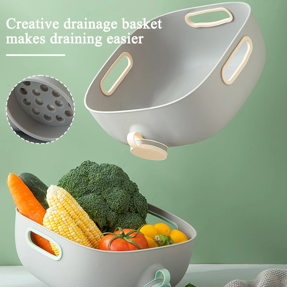

Squared Vegetable Draining Basin With Drain Hole Cover Household Veggie Washing Strainer Kitchen Supplies