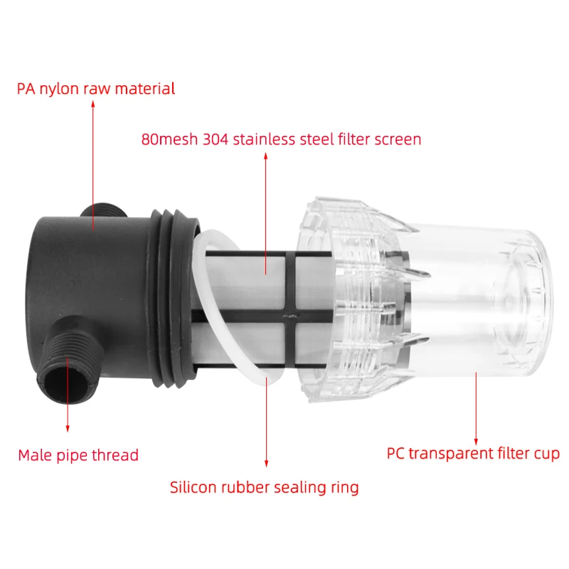304 Stainless Steel Filter Screen 80 Mesh Pre-Filter Water Pump Filter 1/2 Inch 3/4 Inch 1 Male pipe thread water pump filter
