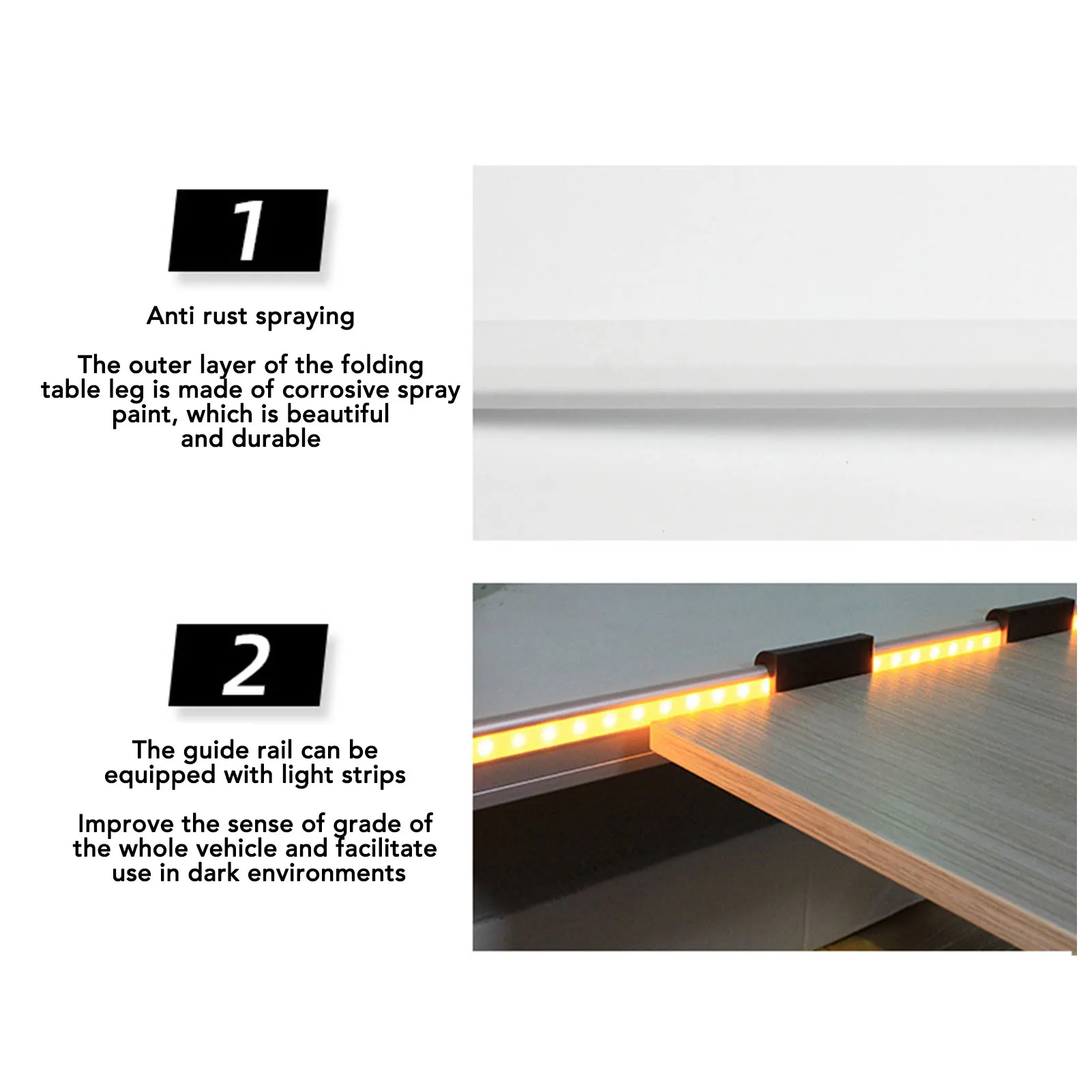 Folding Table Leg and Slider Rail 28.5in Collapsible Legs 38.6in Dual Rails For Dining Table RV Motorhome Yachts Accessories