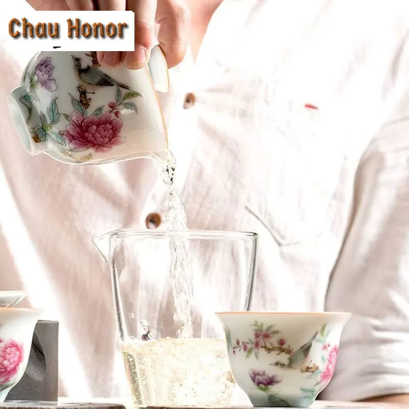 175ml Jingdezhen Porcelain Art Bird Gaiwan Ceramic Tea Maker Flower Tea Bowl With Saucer Lid Master Tea Tureen Drinkware Gift