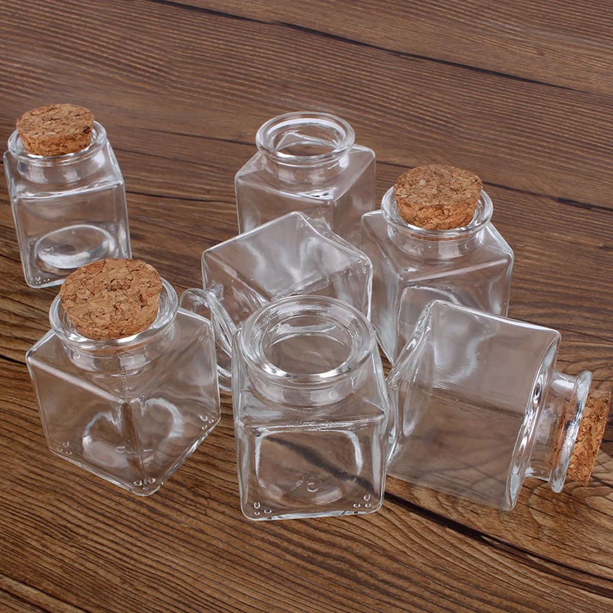 Square Glass Jar Herb Jars With Cork Lids Pieces 50ml Transparent