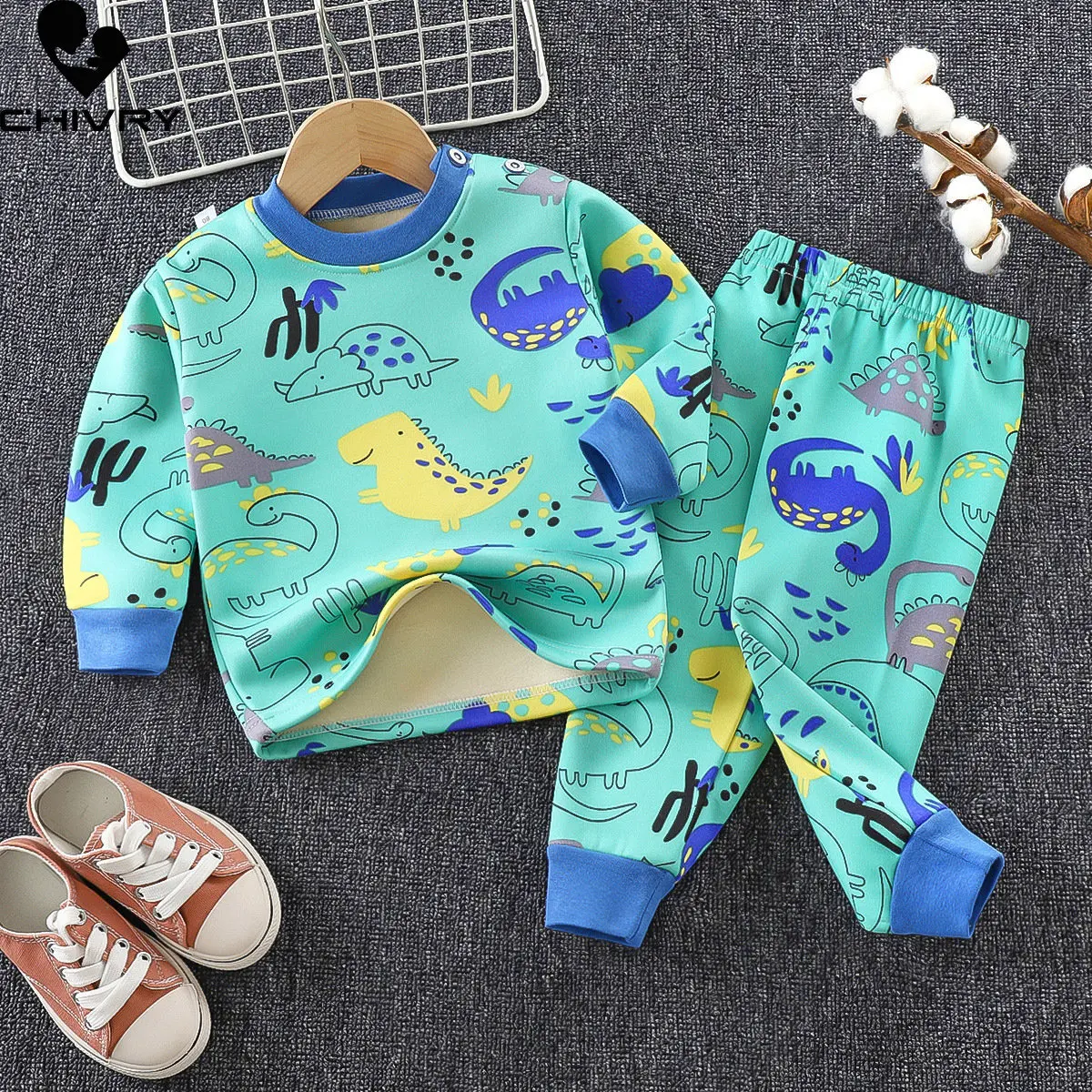 

New 2022 Kids Boys Girls Thicken Keep Warm Pajama Sets Cartoon Long Sleeve Tops with Pants Toddler Baby Autumn Sleeping Clothing