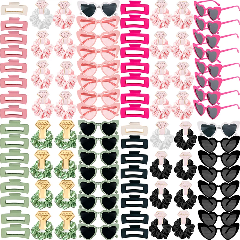 Grüne/rosa/pinke herzförmige Haargummis mit Sonnenbrillen-Motiv, Haarspangen-Set, Geschenk für Brautjungfern oder Junggesellinnenabschied_voghion.com