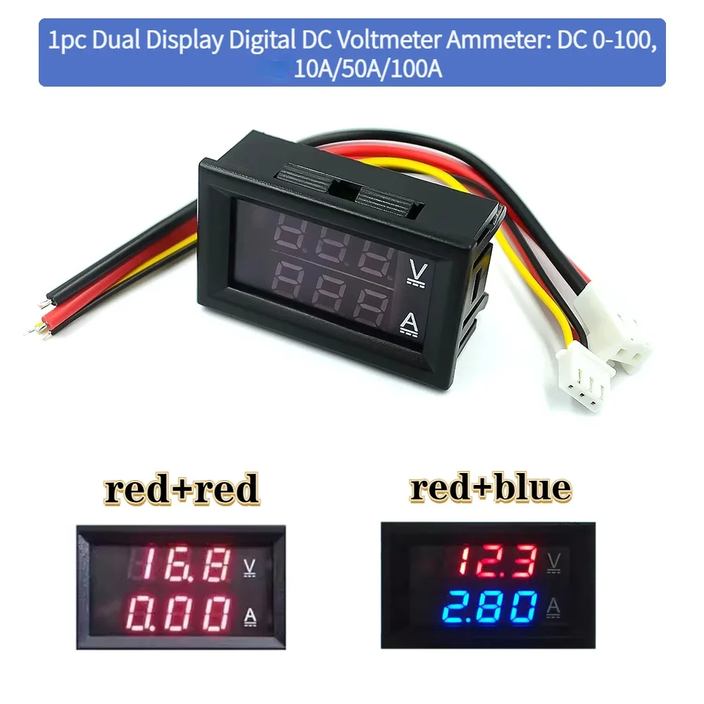 Digital Voltmeter Digital Voltmeter Thermometer DC0-100V Red Blue Display 10A/100A LED DC Dual Digital Current Voltmeter