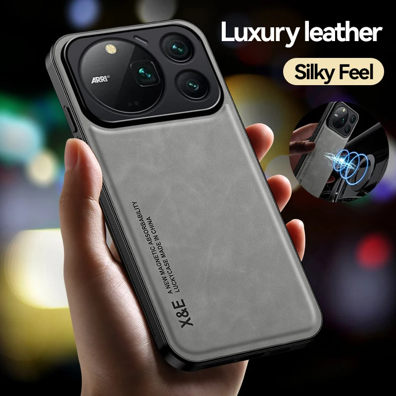 Luxury Skin-Feel Magnetic PU Leather Case with Built-in Metal Plate and Non-Slip Back