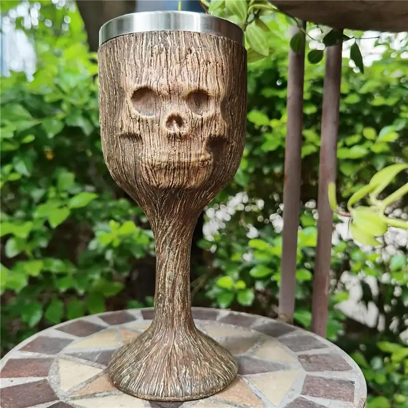 

Wine Glass Halloween Three Dimension Stainless Steel Skull Cups 200ml Retro Medieval Goblet For Household Craft Party Decoration