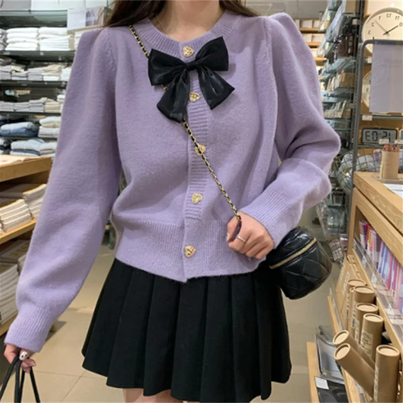 

2023 New Bow Design Sense Niche Short Knitted Top for Women Autumn Winter Sweater Cardigan Women's Clothes