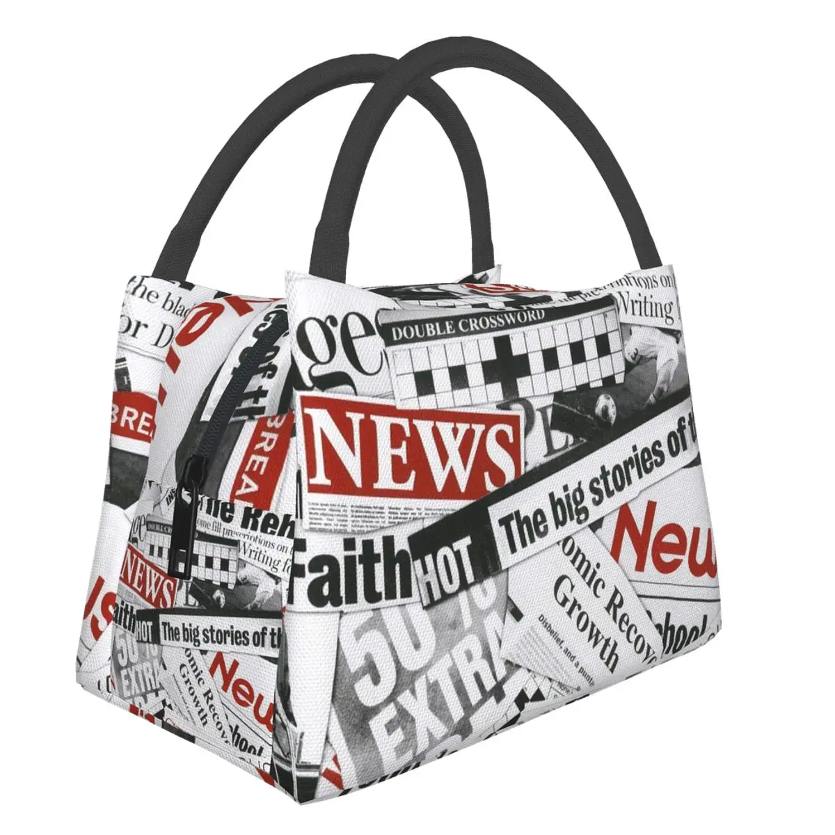 Portable Lunch Bag Newspaper Pattern Print Thermal Insulated Lunch Box Tote Cooler Handbag Bento Dinner Container School Storage lunch bag corduroy canvas lunch box drawstring picnic tote eco cotton cloth small handbag dinner container food storage bags