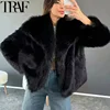 TRAF Winter Faux Fur Coat 2024 Woman New in coats Autumn Fur Plush Fluffy Jacket Warm Red Gray Black White Fur Coat Outerwears 1