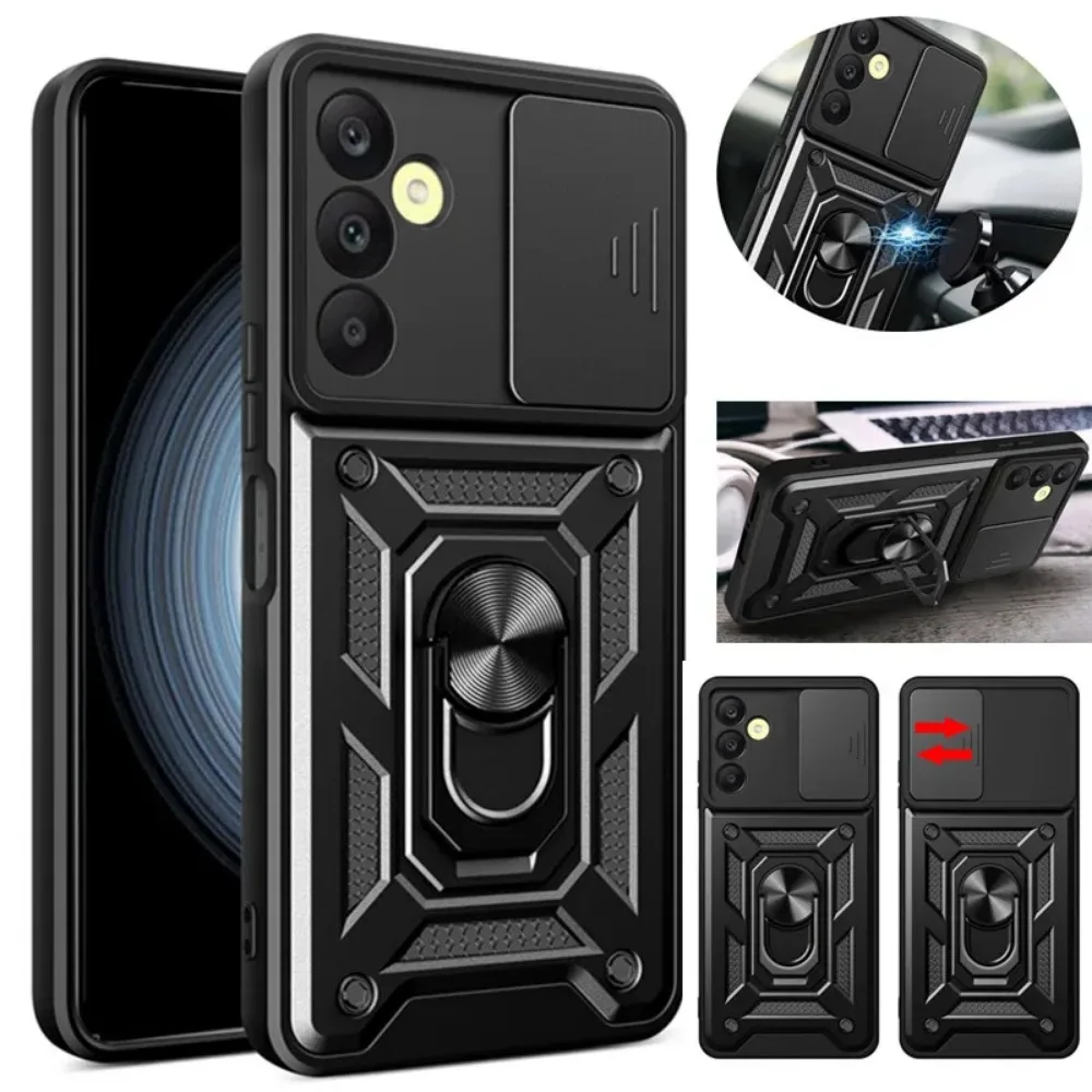 Shockproof Armor Case with Ring Holder & Slide Lens Protection - Enhanced Durability & Protection