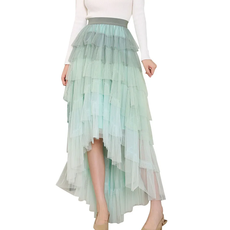 Elegant Women Tutu Long Ruffled Party Skirt